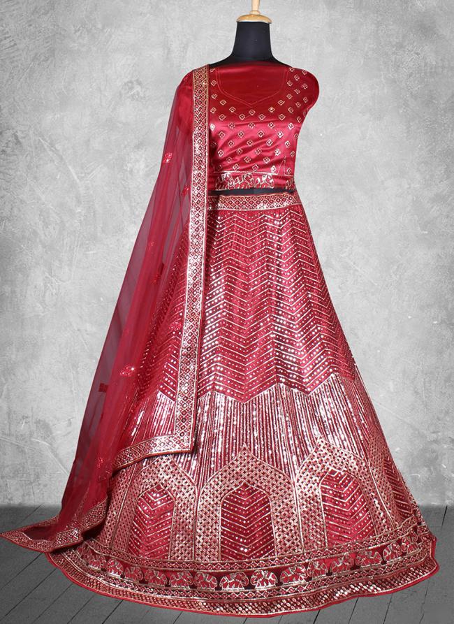 Net Red Wedding Wear Sequins Work Lehenga Choli